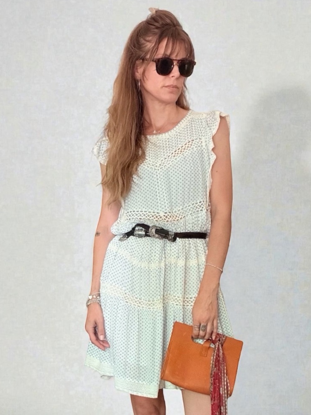 Free People Cream Eyelet Tiered Mini Dress